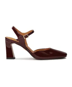 Полуоткрытые туфли на каблуке, покрытые лаком бордового цвета. Kazar, коричневый
