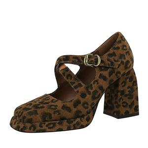 Туфли Мэри Джейн на массивном каблуке 9 см, женские YAFEI XUANYU, Leopard Print