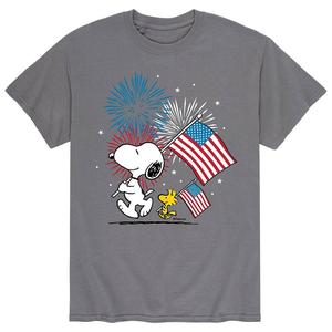 Мужская футболка Peanuts Snoopy & Woodstock Flags Fireworks Licensed Character, серый