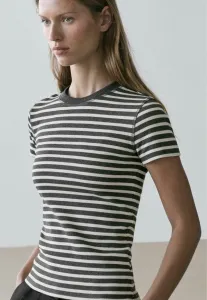 Полосатая футболка с коротким рукавом и принтом Massimo Dutti, Grey