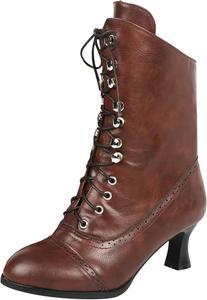 Женские винтажные викторианские ботинки 70-х годов, ботильоны на шнуровке с средним каблуком, ведьмовские, стиль бабушки, ботинки до середины голени, костюмные туфли, ретро-конусообразный каблук, боковая молния Generic, Brown