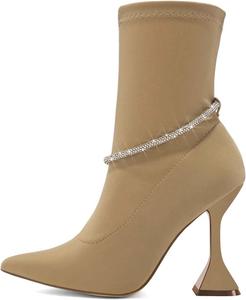 Женские ботильоны FSJ с острым носком, высокой пяткой и эластичной вставкой, с ремешком с кристаллами, на осень и зиму, для ходьбы, размеры 4-15 US, Khaki