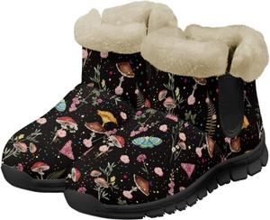 Зимние сапоги для женщин с теплым плюшем и искусственным мехом, уютные сапожки для дома, для улицы, зимние ботильоны Chririnla, Cottagecore Flower Moth Mushroom