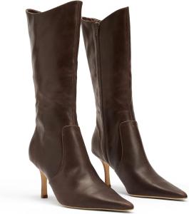 Женские сапоги Coutgo до середины голени с заостренным носком, высокие каблуки, длинные сапоги с боковой молнией, зимние нарядные туфли, Dark Brown