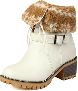 Ботильоны UP2STEP Chic с отделкой и шнуровкой | Ботинки до середины голени с круглым носком и устойчивым каблуком-кирпичиком для стильного комфорта, Off-White