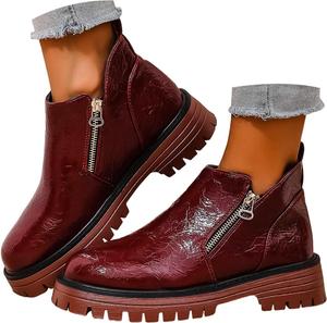 Женские ботильоны на низком каблуке, зимние короткие ботинки на массивном каблуке 2025 года с противоскользящей подошвой, для прогулок на улице LZXBZAI, 03#Red