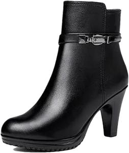 Женские ботильоны Niiyyjj из натуральной кожи с шерстяной подкладкой, зимние ботинки для снега, тонкие высокие каблуки, боевые ботинки с молнией, Black Fleece