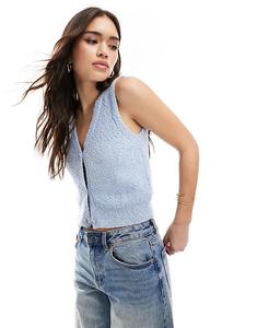 Фактурный трикотажный топ светло-голубого цвета ONLY