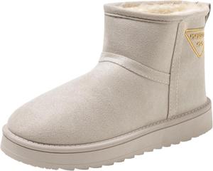 Зимние сапоги SYSWETEY для женщин, замшевые ботильоны с меховой подкладкой, зимние слипоны, теплые короткие ботинки SYSWETLY, Beige