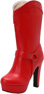 Женские ботильоны на высокой платформе до середины икры с высоким каблуком, модная обувь для зимы и осени, большой размер Generic, Red