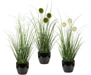 Искусственная трава Leonique "Травяной куст с лопухами", искусственное растение, трава, в горшке, набор из 3 шт., бестселлер Ø/7,5х35 см, зеленый/черный