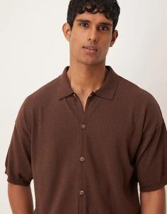 Свободный трикотажный джемпер на пуговицах ASOS DESIGN коричневого цвета