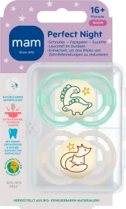 Соска Perfect Night силиконовая мятно-кремовая с 16 месяцев 2 шт. MAM