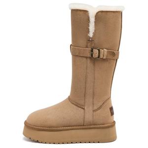 Женские зимние сапоги AGSDON высокие на платформе, каштановый