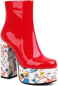 Женские модные ботильоны на высокой платформе с массивным каблуком, молнией, круглым носком, для свадебной вечеринки и торжественных мероприятий JOEUSTY, Red