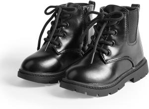 Классические походные ботинки Sawimlgy для малышей, мальчиков и девочек, из PU-кожи, для улицы, на все четыре сезона, кроссовки до щиколотки, с высоким верхом, с прочной резиновой подошвой, повседневная обувь, 03 Schwarz