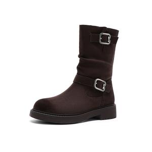 JOSINY Винтажные утепленные замшевые ботинки женские коричневые с майлардовой шнуровкой и высотой каблука 3,8 см, цвет Brown (Fleece-Lined, Heel Height 3.8cm)