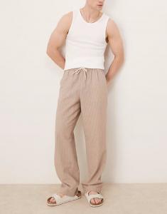 Брюки прямого кроя ASOS DESIGN в бежево-белую полоску