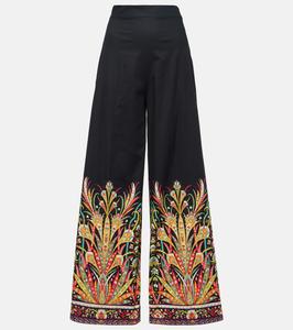 Расклешенные брюки из хлопковой смесовой ткани с принтом Etro, черный