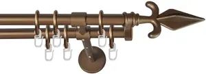 Карниз GARESA "РУСТИКА", 2 направляющие, желаемая длина, комплект штор в стиле рустик, выдвижной, с кольцами, концевая кнопка стрелка 280 см, Ø16мм, цвет bronzefarben