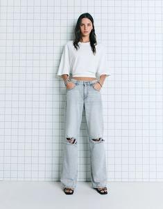 Джинсы Bershka Ripped широкого кроя серого цвета