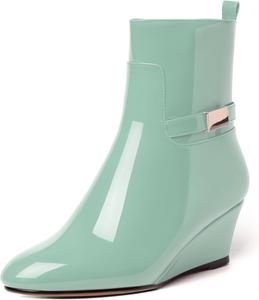 Женские ботильоны WAYDERNS на шнуровке с закругленным носком, лаковые, модные, на клиновидном низком каблуке, высотой 5 см, Turquoise