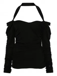 Платье мини с вырезом халтер и длинными рукавами The Attico, черный