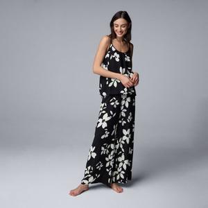 Женский пижамный комплект из майки и пижамных штанов из полотняного переплетения Simply Vera Vera Wang, цвет black floral