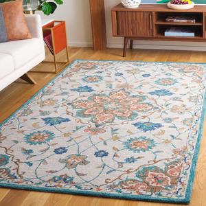Ковер SAFAVIEH, 122 x 183 см, Blossom Collection, beige & blue, ручной работы, французский кантри цветочный узор, шерсть, идеально для помещений с высокой проходимостью: прихожая, гостиная, спальня (BLM689B)
