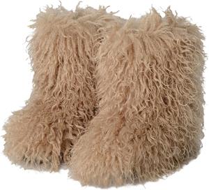 Уютные пушистые женские ботинки из искусственного меха Y2K, снежные ботинки, мягкая плюшевая обувь для холодной погоды, теплые зимние ботинки средней высоты Keridean, Khaki