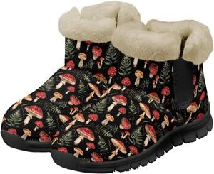 Женские зимние ботинки UNICEU, легкие, с искусственным мехом внутри, теплые снежные ботинки, плоские, на липучке, для прогулок на улице, Cute Mushrooms