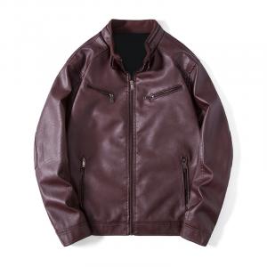 Кожаная куртка Unisex Stand Collar Moderate LISENPOK, maroon