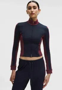 Полосатая облегающая спортивная куртка для тренировок Lululemon, True Navy Light Ivory Burgundy Bay