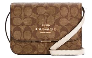 Брайан Холщовая С Кожей Маленькая Квадратная Сумка Через Плечо Кроссбоди Небольшого Размера Женская Коричневая COACH