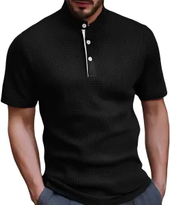 Мужская рубашка-поло с длинным рукавом и текстурой вафли