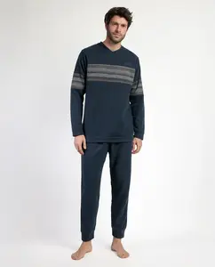 Мужская длинная пижама из миланской ткани темно-синего цвета Admas