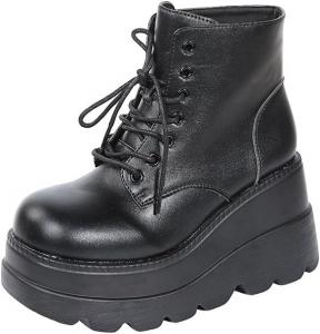 Generic Женские готические ботильоны на платформе с шнуровкой, массивные готические ботинки, черные ботильоны на танкетке в стиле панк