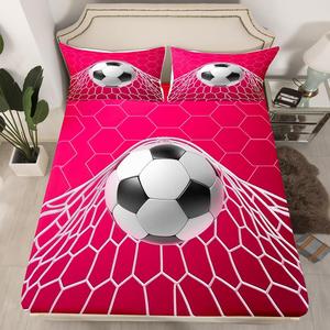 Erosebridal Комплект постельного белья Kids 3D Soccer Football с медовыми сотами и футбольной сеткой в розовом цвете, Multi 34