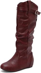 Женские повседневные высокие модные сапоги-платье LYYSKY. Пожалуйста, ознакомьтесь с таблицей размеров и описанием товара. Размеры: US4-US17/EU34-EU50, Wine Red(Pu)