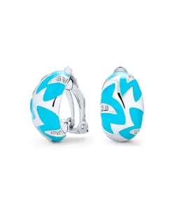 Серьги-Клипсы-Полукольца с геометрическим узором, синей эмалью, зигзагообразной формы, посеребренная латунь Bling Jewelry, blue