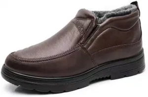 Мужские зимние ботинки-слипоны Qacksv, кожаные, с меховой подкладкой, утепленные, водонепроницаемые, коричневый