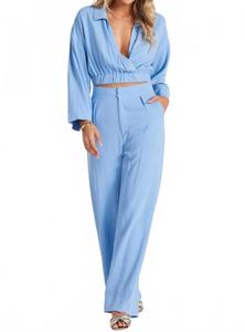 Сорренто Льняные брюки с высокой талией в прибрежно-голубом цвете Bishop + young