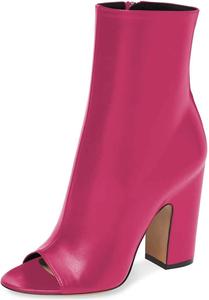 Женские ботильоны XYD, шикарные с открытым носком до середины икры, на высоком толстом каблуке, блестящие, из мягкой кожи с боковыми молниями, повседневные модные ботинки, Fuchsia