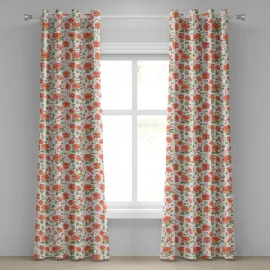 Цветочная штора на люверсах ABAKUHAUS, романтическая и винтажная тематика: садовые растения, бутоны и цветы, свадебные шторы, декоративные двухпанельные шторы, 280 см x 260 см, цвет "Реседа" зеленый лосось Abakuhaus