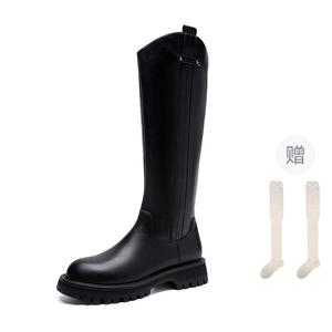 Высокие сапоги на каблуке 4 см для женщин ZHR, черный[Fleece-Lined+Knee-High Socks]