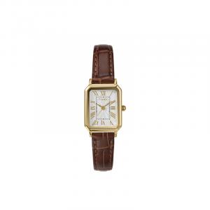 Timex Женские наручные часы Main Street Collection с кварцевым механизмом, ремешком из натуральной кожи, диаметром 21 мм и белым циферблатом