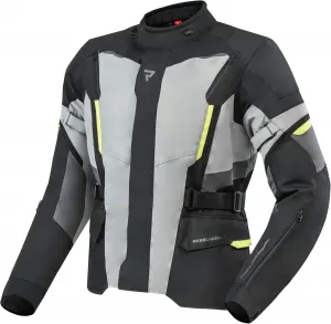 Мужская мотоциклетная куртка REBELHORN Scout, текстильная, защита локтей и плеч 2-го уровня, интегрированная мембрана, съемная термоподкладка, 6 вентиляционных каналов, размеры до 3XL, Black / grey / fluorescent yellow