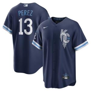Мужская футболка темно-синего цвета Сальвадора Переса Kansas City Royals 2022 City Connect Replica Player Nike
