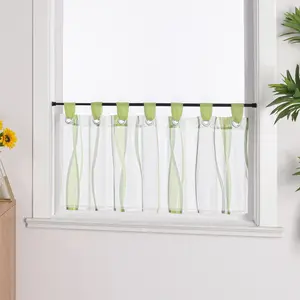 Шторы для кафе , вуаль, бистро, кухонные шторы, короткие шторы на петлях, прозрачные, зелено-белые, высота x ширина 60 x 90 см Joyswahl