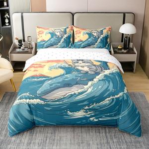 Erosebridal Хлопковый комплект постельного белья с мультяшными животными в японском стиле, Blue Orange